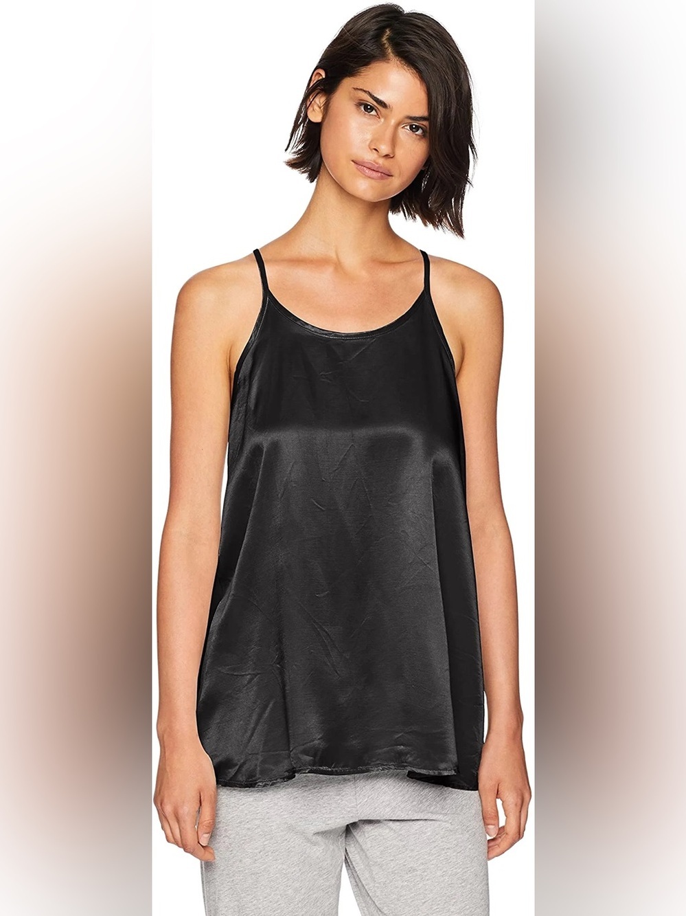 PJ Harlow Anne Satin Cami Tank Top Black Size Large Sleep Lounge